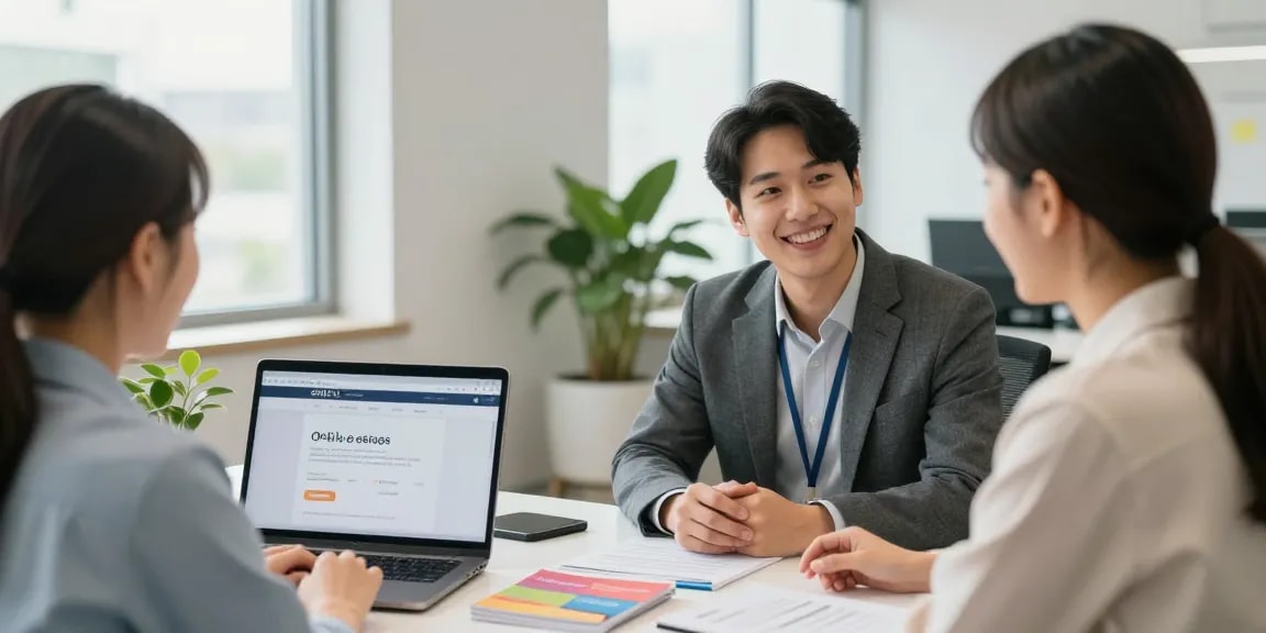 Engaging consultation at 오피가이드 service office, showcasing professional customer support.