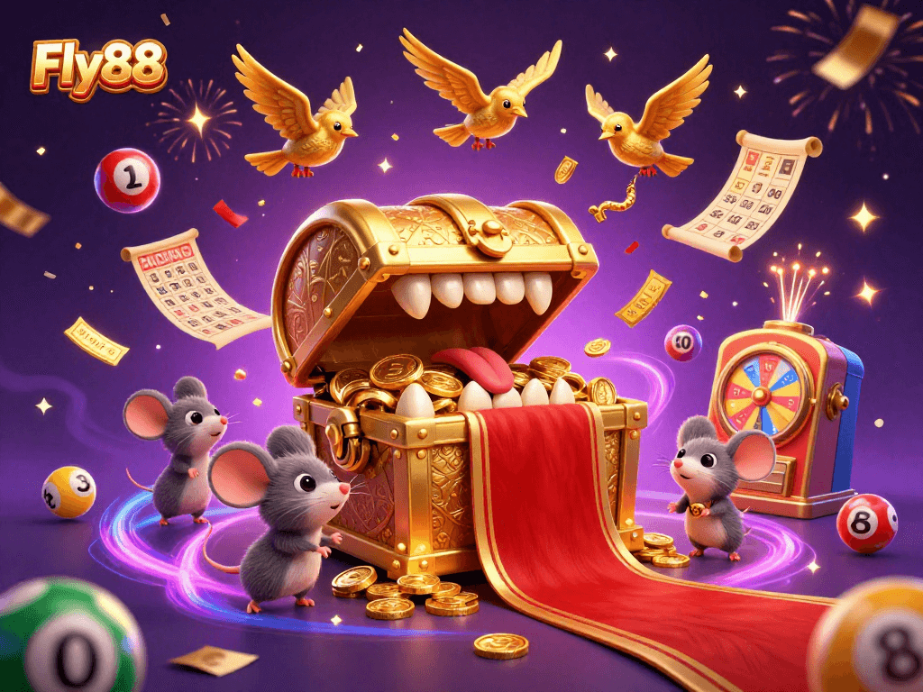 Experience thrilling gambling adventures at Fly88 with vibrant lottery and prize elements.