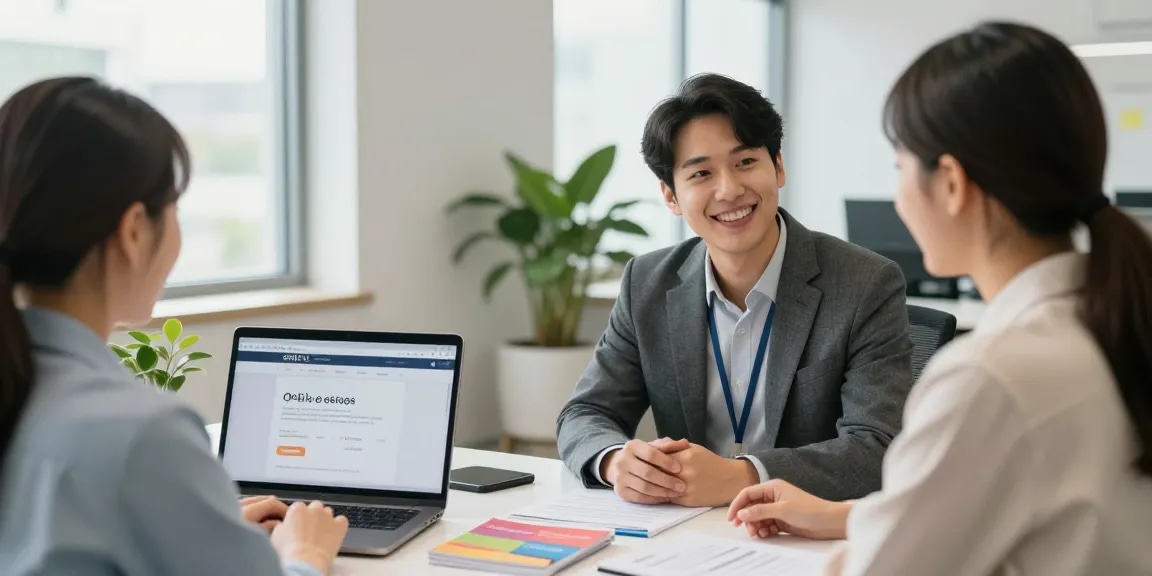 Engaging consultation at 오피가이드 service office, showcasing professional customer support.