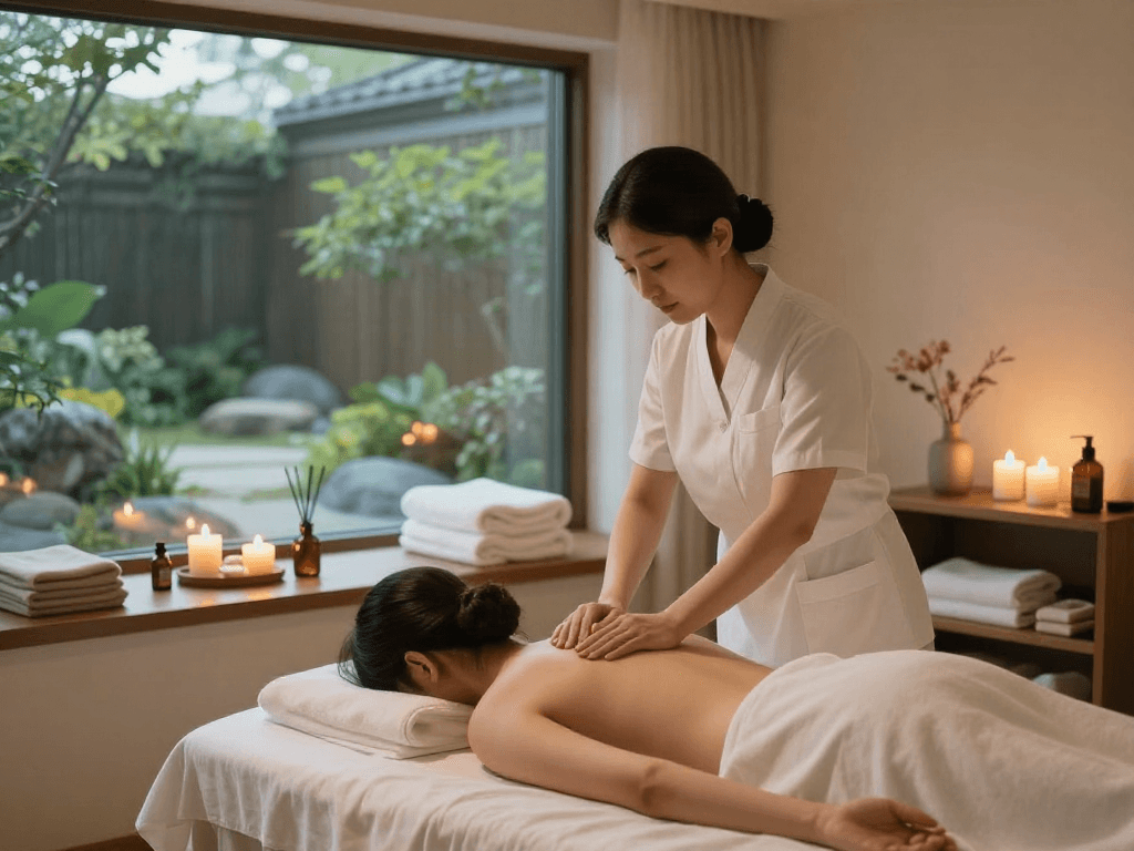 Relaxing 서울출장안마 massage being performed in a tranquil spa setting.