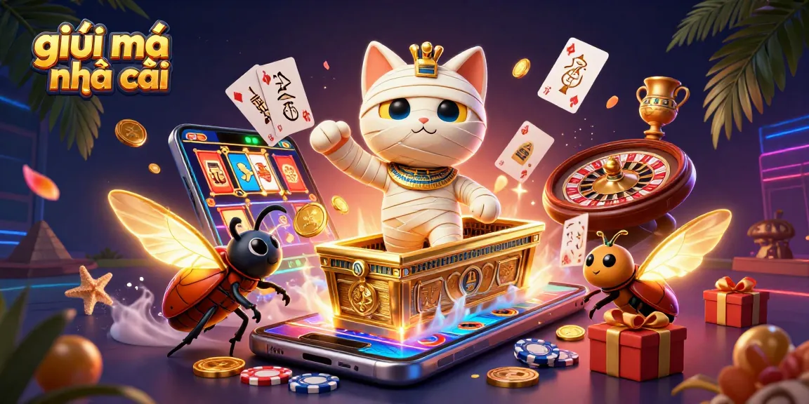 Experience the excitement of giải mã nhà cái with this vibrant 3D casino scene featuring unique characters and gaming elements.