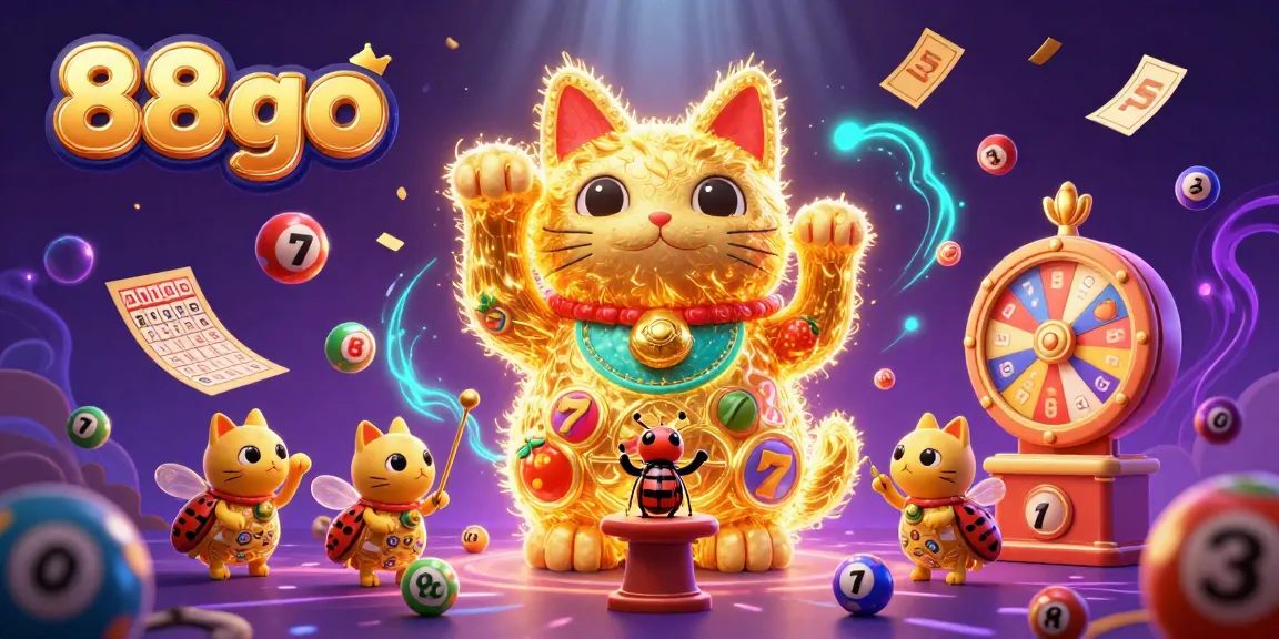 Engage with the vibrant casino world of 88go featuring a lucky cat and festive game elements.