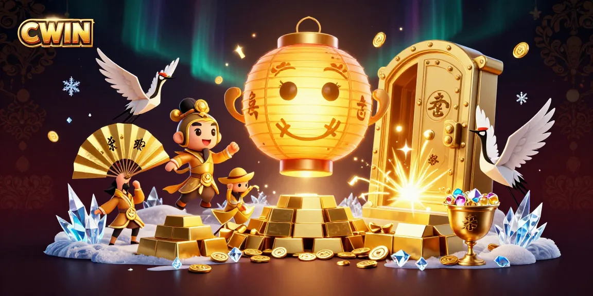 Experience CWIN's vibrant atmosphere of winning opportunities in a lively online casino illustration.