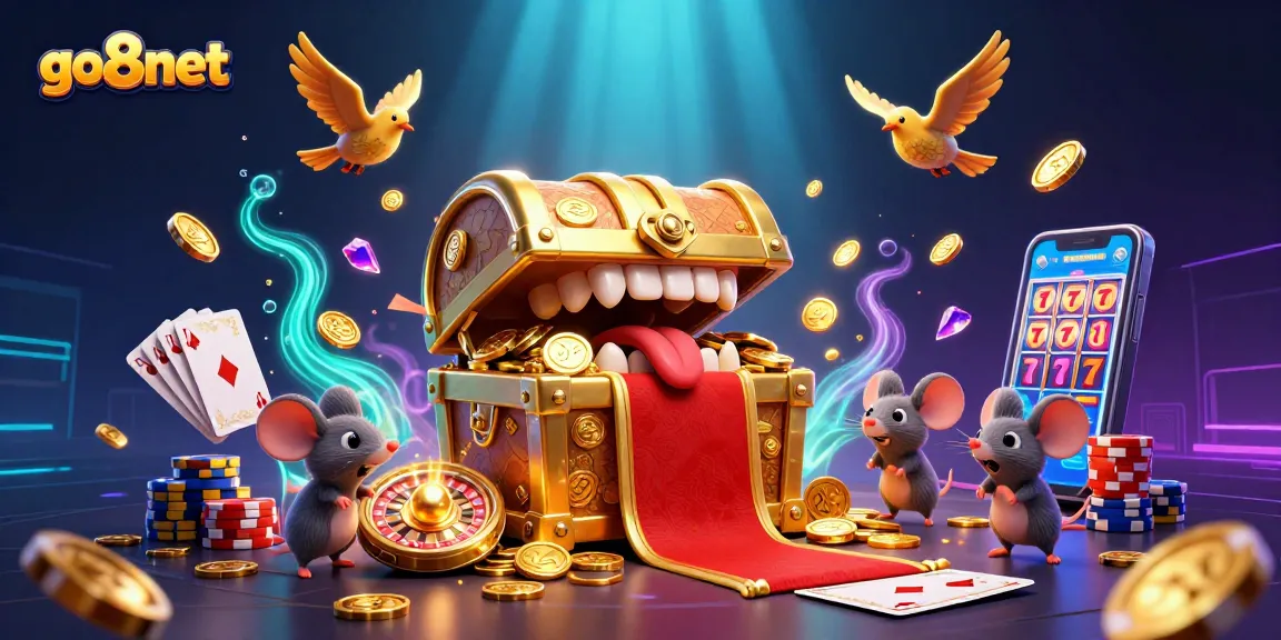 Spin and win at go8net with a dazzling casino-themed 3D illustration full of excitement and treasures.