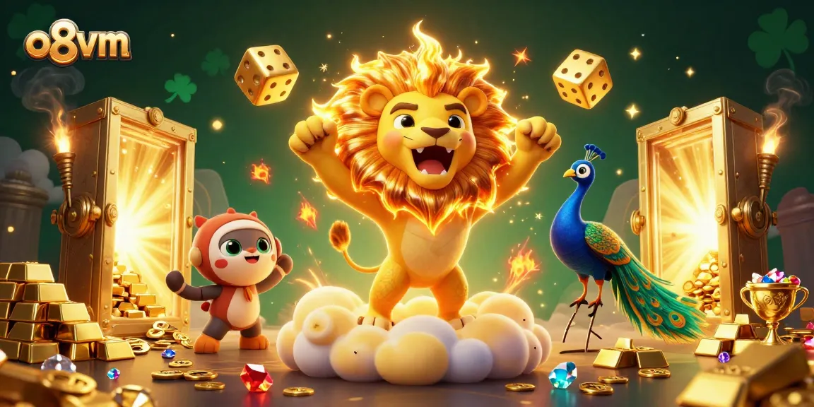 Experience thrilling wins at o8vm, a vibrant online casino illustration featuring golden elements and action-packed gaming.