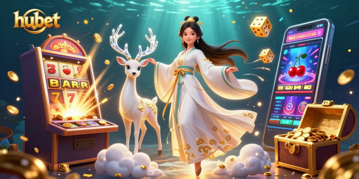 Spin the reels at Hubet's vibrant casino, featuring a stunning 3D illustration bursting with jackpots and game excitement.