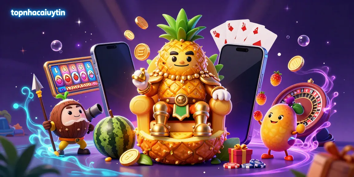 Experience the excitement of topnhacaiuytin with vibrant casino-themed characters and game elements in a lively scene.