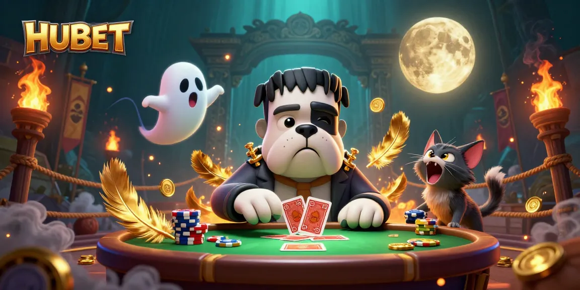HUBET entertains with exciting 3D gambling characters celebrating winning moments at a vibrant casino table.