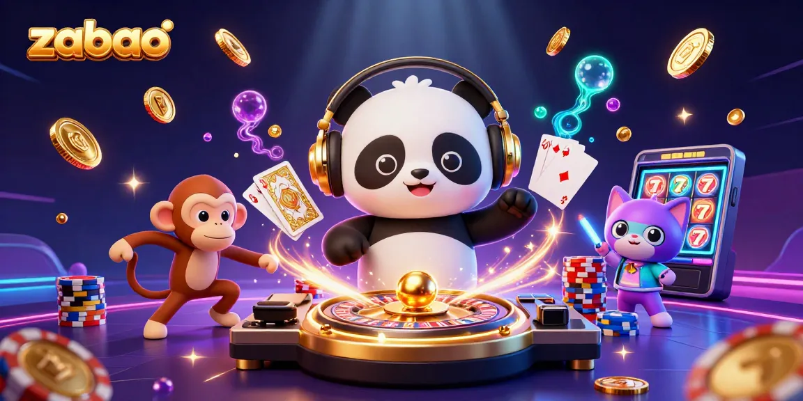 Engage with zaobao gaming thrills featuring a DJ panda and dancing characters in a vibrant 3D casino illustration.