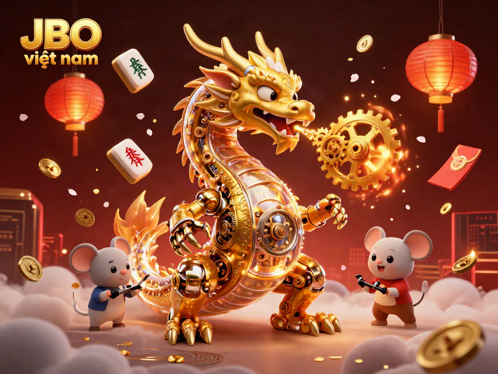 Experience winning at JBO việt nam with a vibrant dragon and symbols of luck