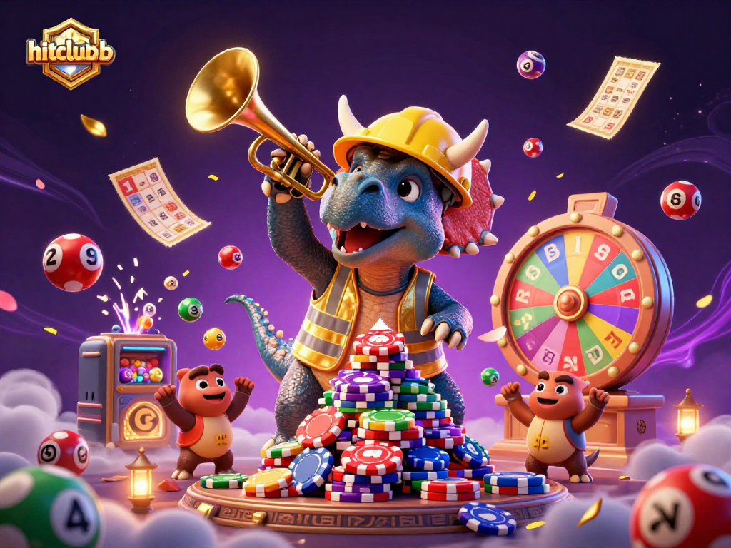 Experience the vibrant energy of hitclub368 with colorful gaming elements and celebrating characters.