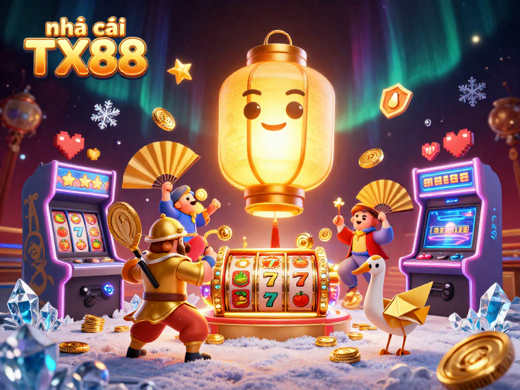 Engage with nhà cái TX88 in an exciting casino scene featuring dynamic gaming elements and vibrant characters.