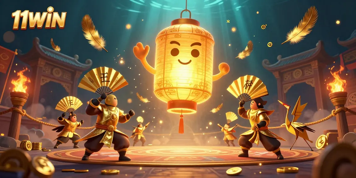 Engage with 11WIN's immersive casino experience featuring a vibrant 3D lantern spirit and abundant gaming elements.