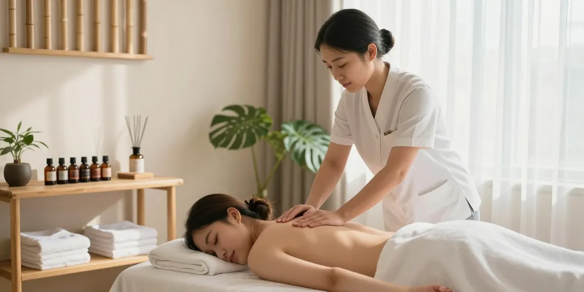 양천구출장마사지에서 전문 마사지사가 편안한 공간에서 고객에게 전문적으로 서비스를 제공하는 모습