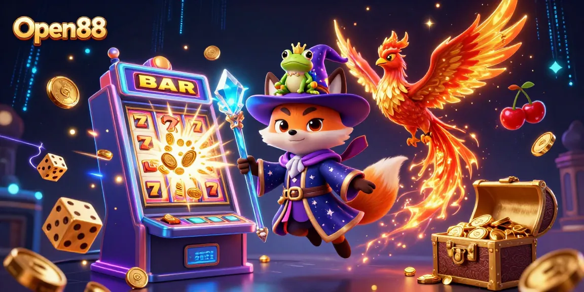 Engage with Open88's vibrant online gaming scene featuring dynamic jackpot excitement and colorful casino elements.