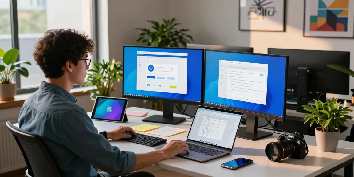 WPS Download interface displayed on dual monitors in a vibrant office workspace.