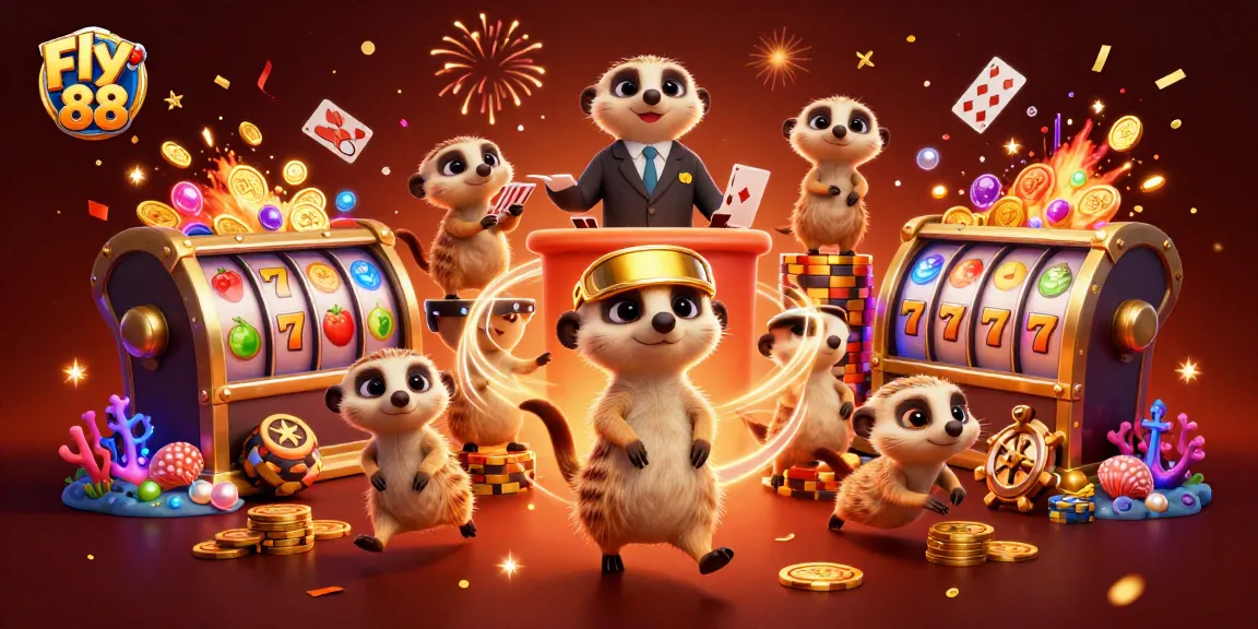 Experience Fly 88's thrilling casino adventure with colorful slots and meerkat dealers.