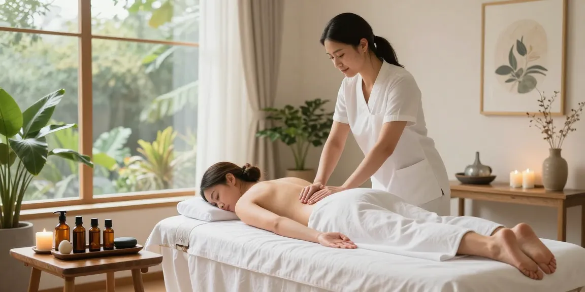 강남출장안마 in a tranquil home spa setting with a therapist and client.