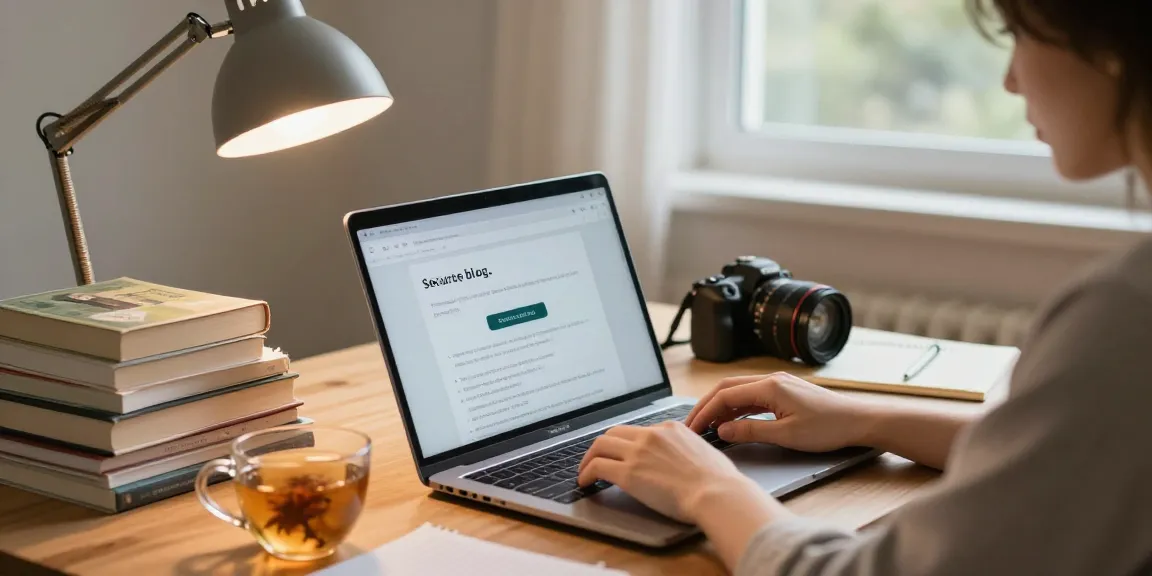Engaging home study scene showing a user accessing 강남토닥이 with focus and comfort.