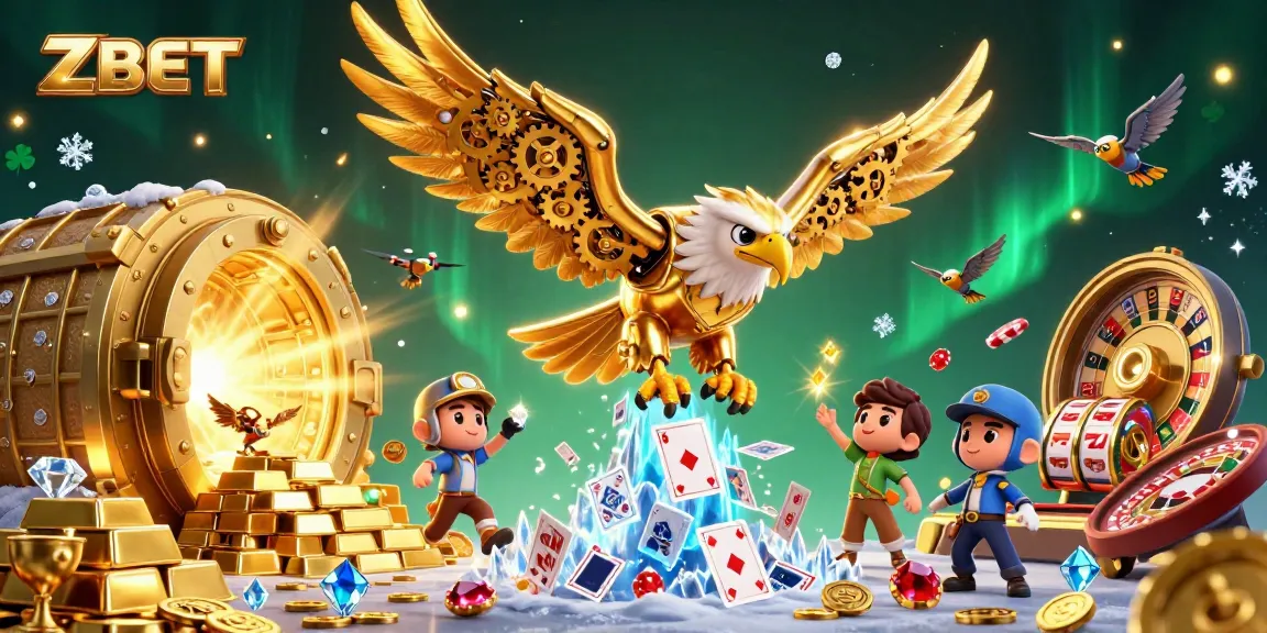 Experience thrilling ZBET casino games with dynamic golden eagle and gleaming treasures.