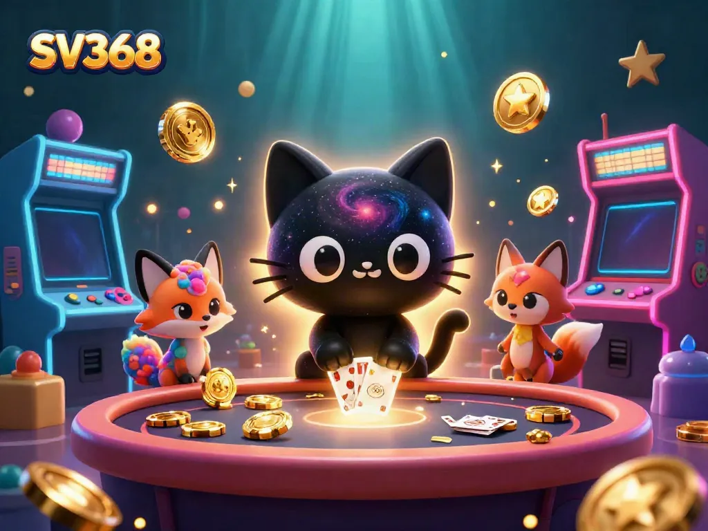 Engage in exciting gambling at SV368 with cosmic cats and vibrant game machines.