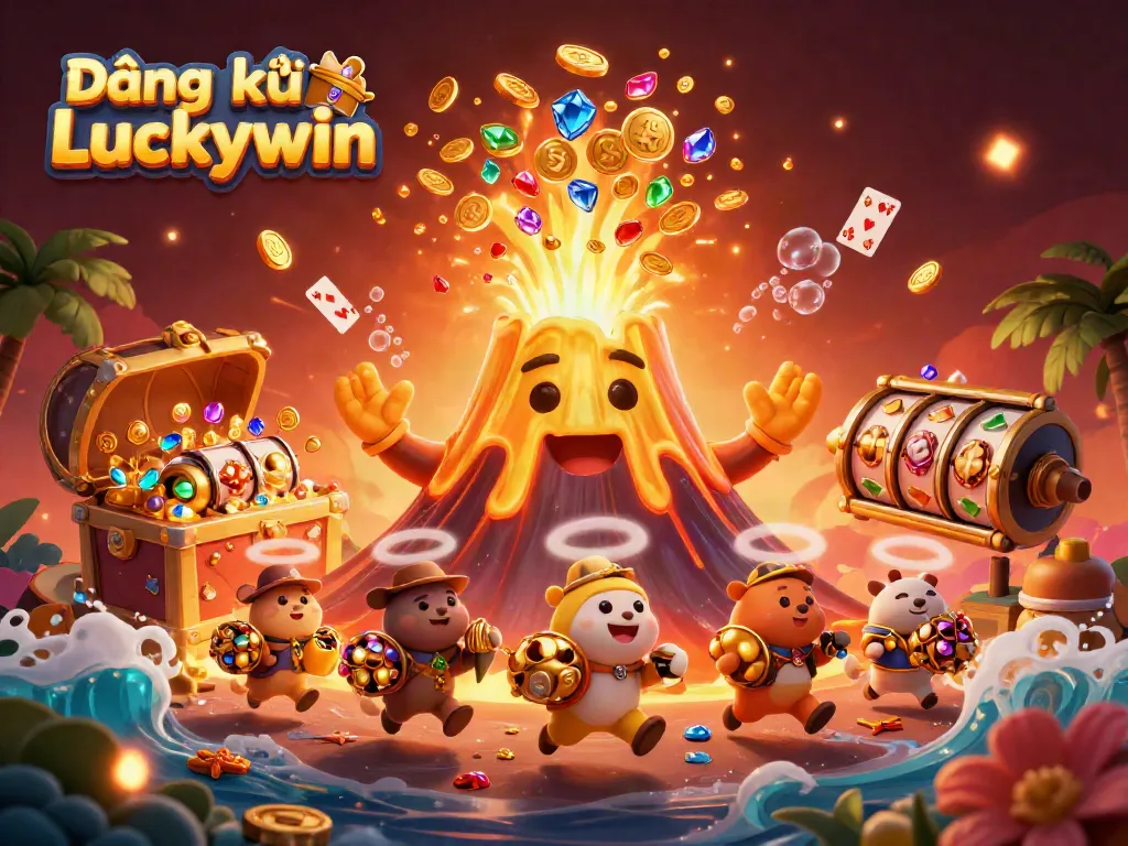 Experience exhilarating action with Đăng ký Luckywin as a golden volcano erupts in treasure and joy.