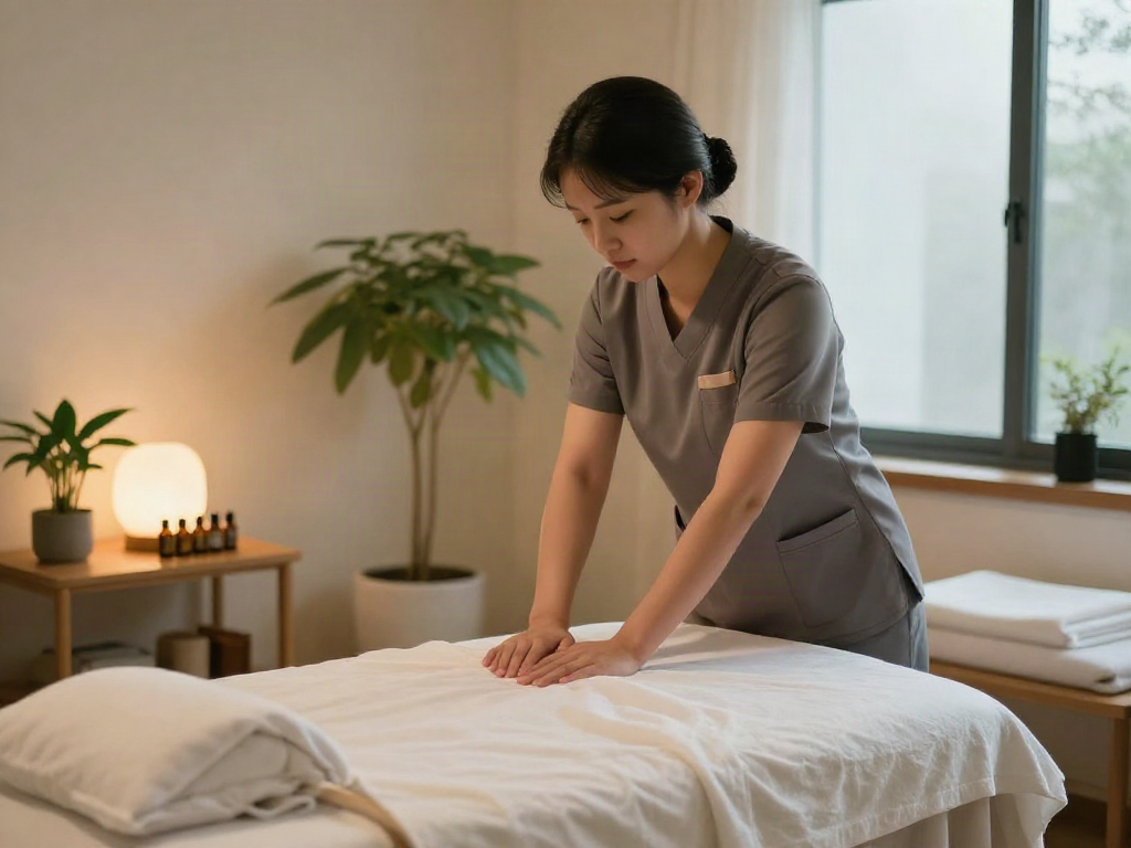 Experience relaxation with 강북출장안마 in a calming massage setting featuring a professional therapist.