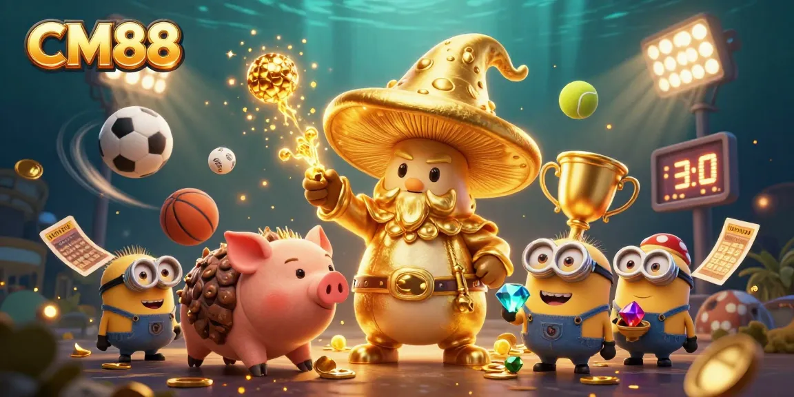 Experience CM88's vibrant gaming world with a magical golden mushroom wizard and exhilarating sports betting elements.