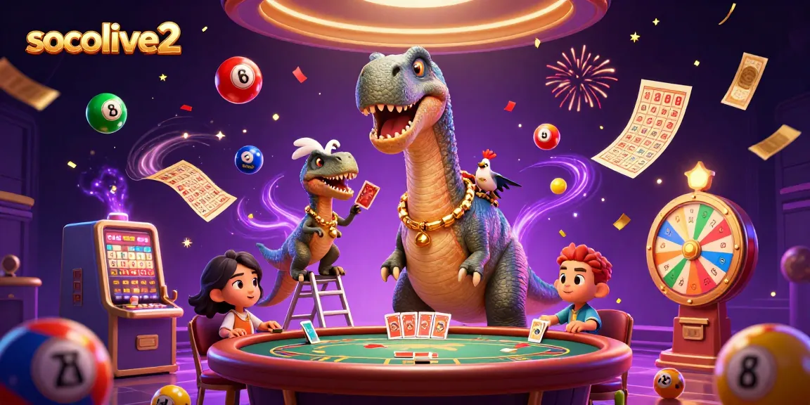 Socolive2 brings vibrant energy to the gaming world, featuring a whimsical 3D illustration with lively characters and dynamic gambling elements.
