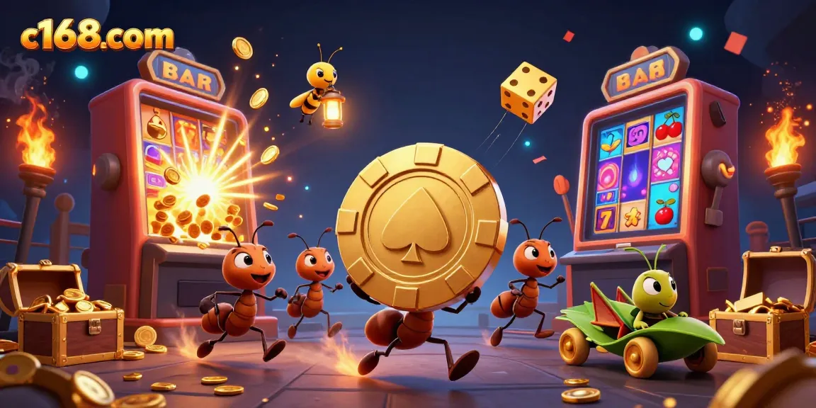 Experience thrilling casino action with lively ants, poker chips, and dazzling slot machines for c168com.