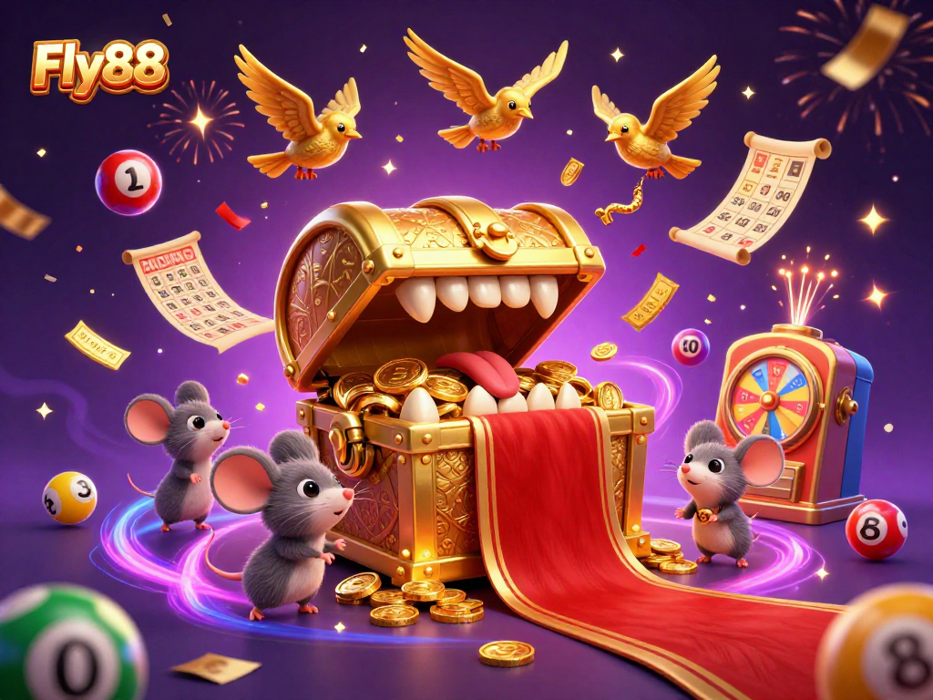 Experience thrilling gambling adventures at Fly88 with vibrant lottery and prize elements.