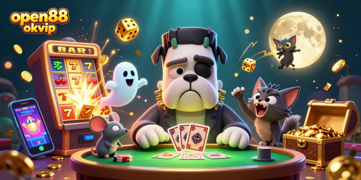 Experience the thrills at open88 okvip with a vibrant casino scene featuring magical characters and games.