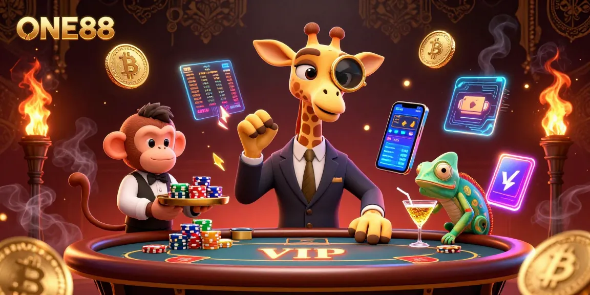 Experience thrilling poker action at ONE88 with a high-roller giraffe, a monkey valet, and a chameleon bartender.