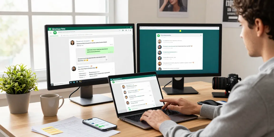 Individual using WhatsApp網頁版 in a vibrant home office while engaged in a digital call, showcasing connectivity.