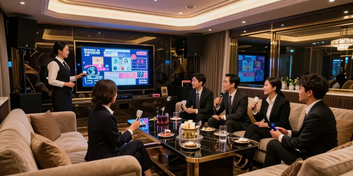 강남쩜오에서 고급스러운 라운지 분위기와 비즈니스 모임을 즐기는 장면