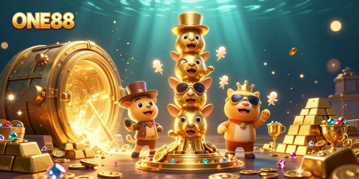 Join the excitement at ONE88 with vibrant casino scene featuring a golden totem pole and treasure.