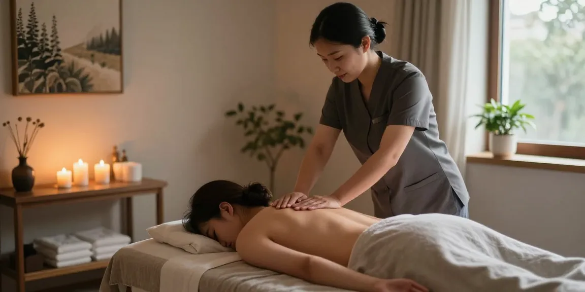 1인샵에서 스웨디시 마사지를 받는 고객, 편안한 치료실의 아늑한 분위기