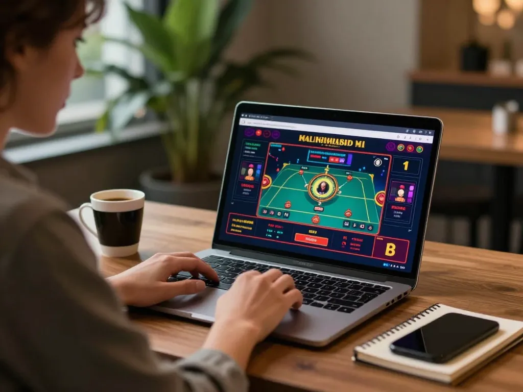 Engaging online casino gameplay at TR88, showcasing live dealer action on a laptop.