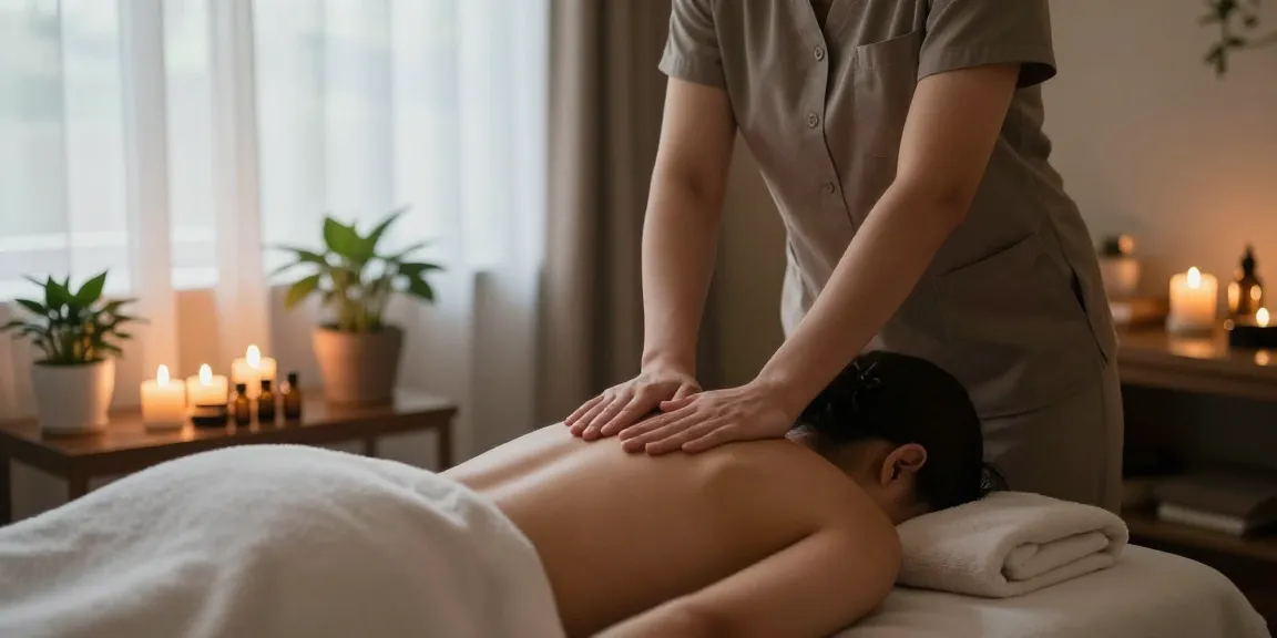 진주마사지로 편안한 시간을 보내는 모습의 마사지 치료실 이미지
