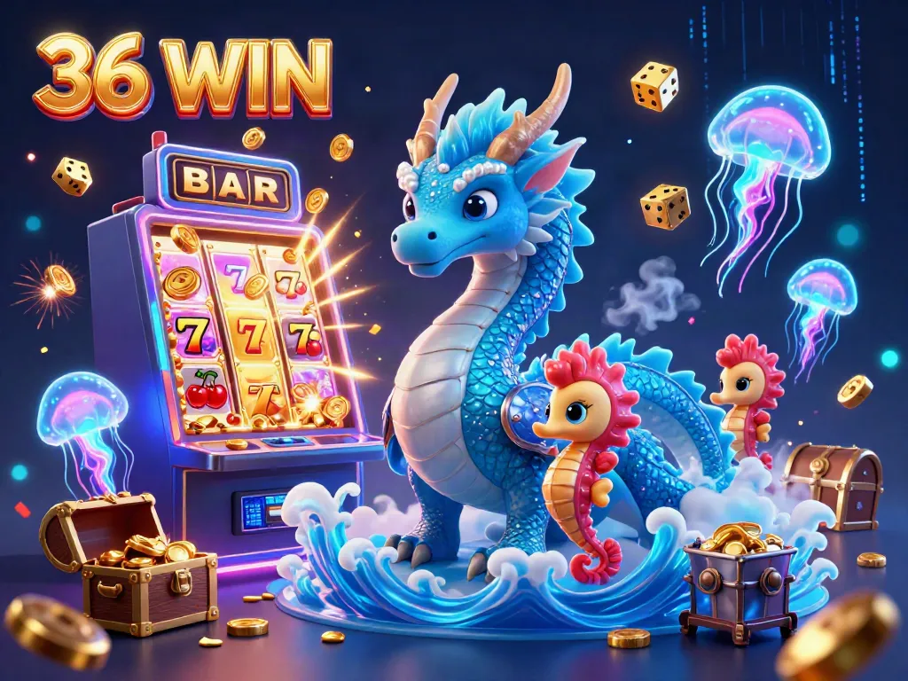 Experience thrilling jackpots at 36 WIN with a vibrant 3D dragon and casino elements.