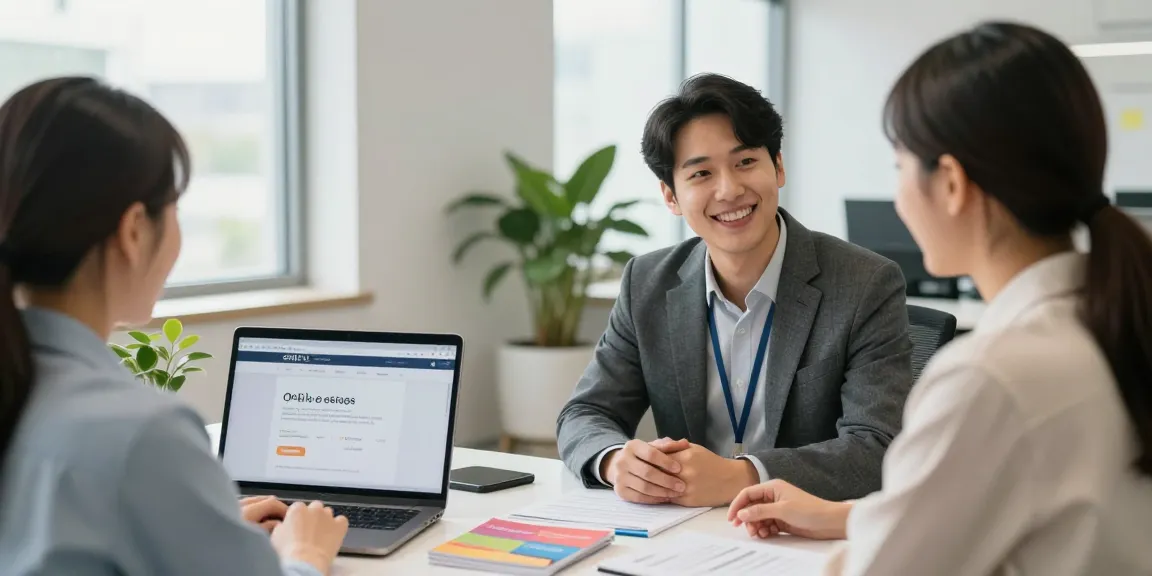 Engaging consultation at 오피가이드 service office, showcasing professional customer support.